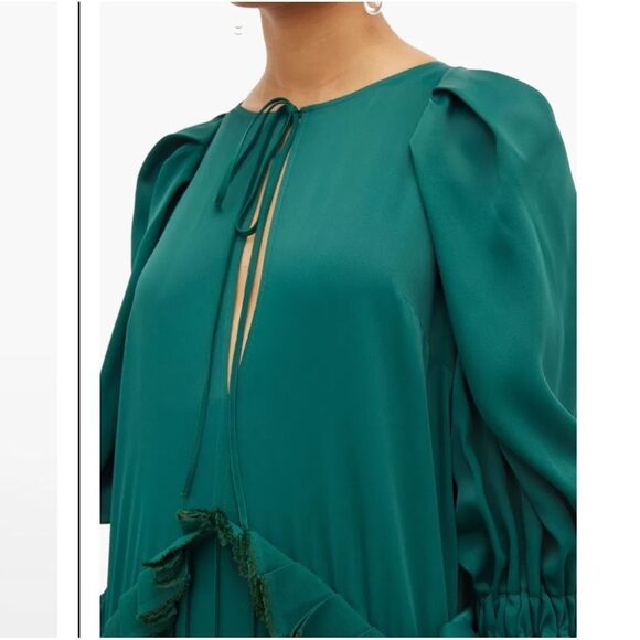 KHAITE Cara Pleated Stepped-Hem Satin Dress in Green - Picture 4 of 16